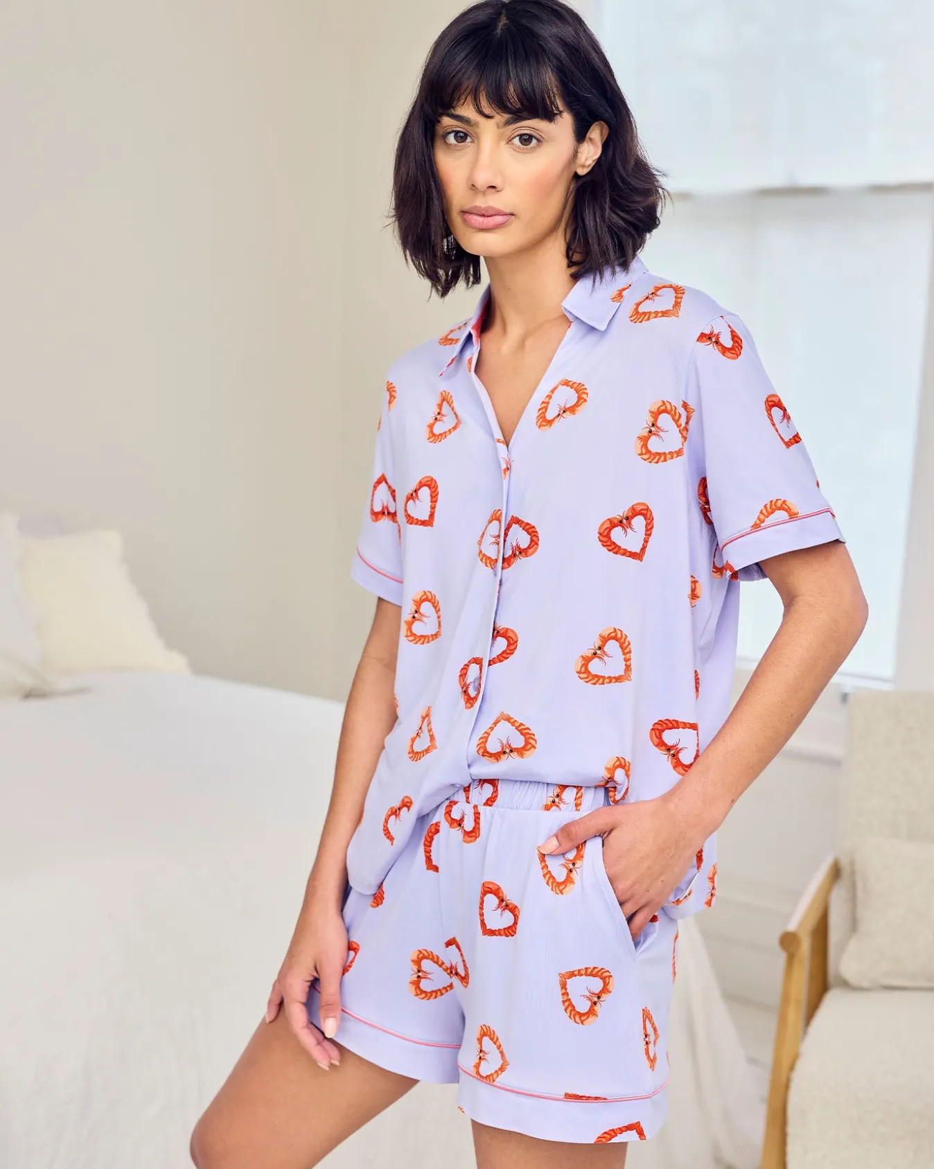 Shrimp Heart Print Short Pyjama Set