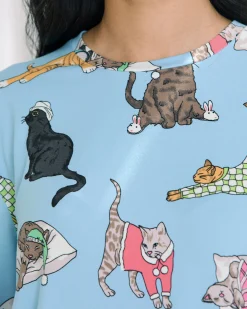 Sleepy Cats Print Long Pyjama Set