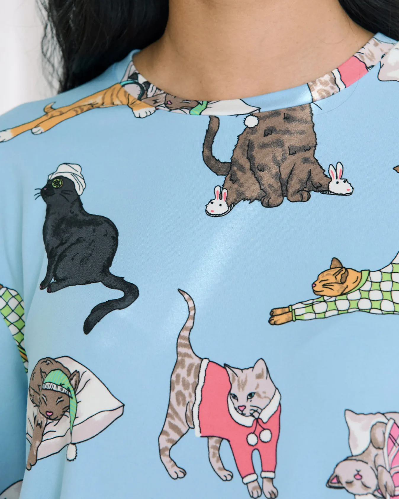 Sleepy Cats Print Long Pyjama Set