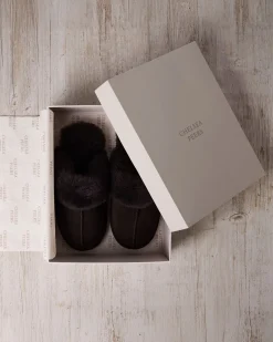 Suede Sheepskin Mule Slippers - Brown