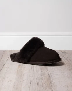 Suede Sheepskin Mule Slippers - Brown