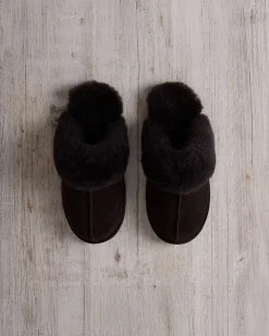 Suede Sheepskin Mule Slippers - Brown