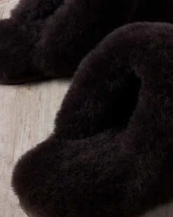 Suede Sheepskin Mule Slippers - Brown