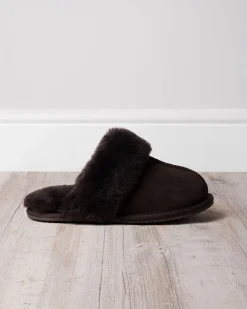 Suede Sheepskin Mule Slippers - Brown