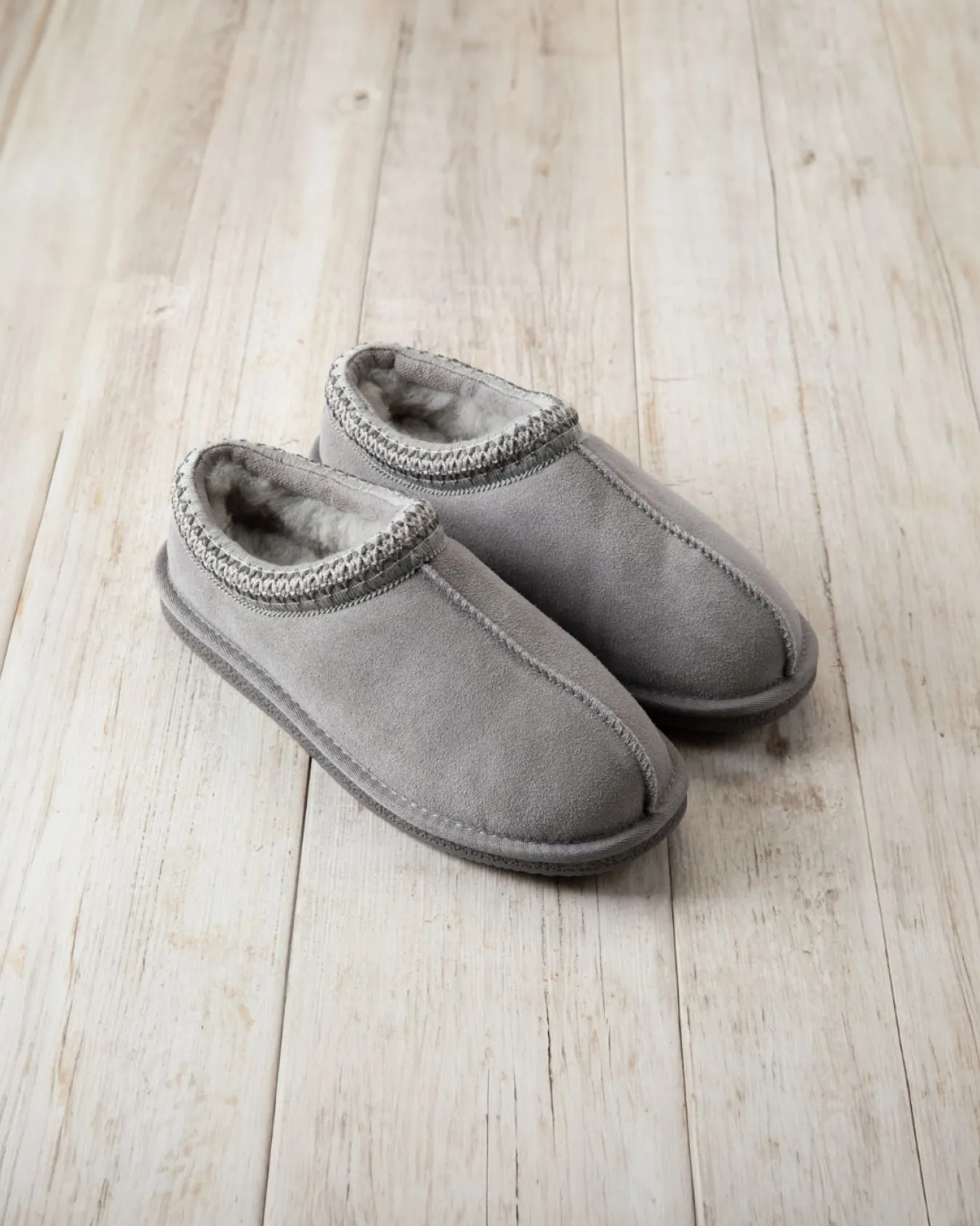 Suede Sheepskin Short Boot Slippers - Grey