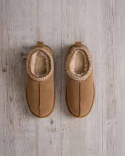Suede Sheepskin Short Boot Slippers - Tan