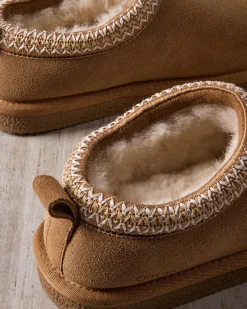 Suede Sheepskin Short Boot Slippers - Tan