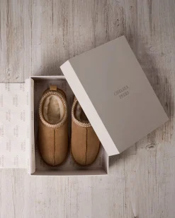 Suede Sheepskin Short Boot Slippers - Tan