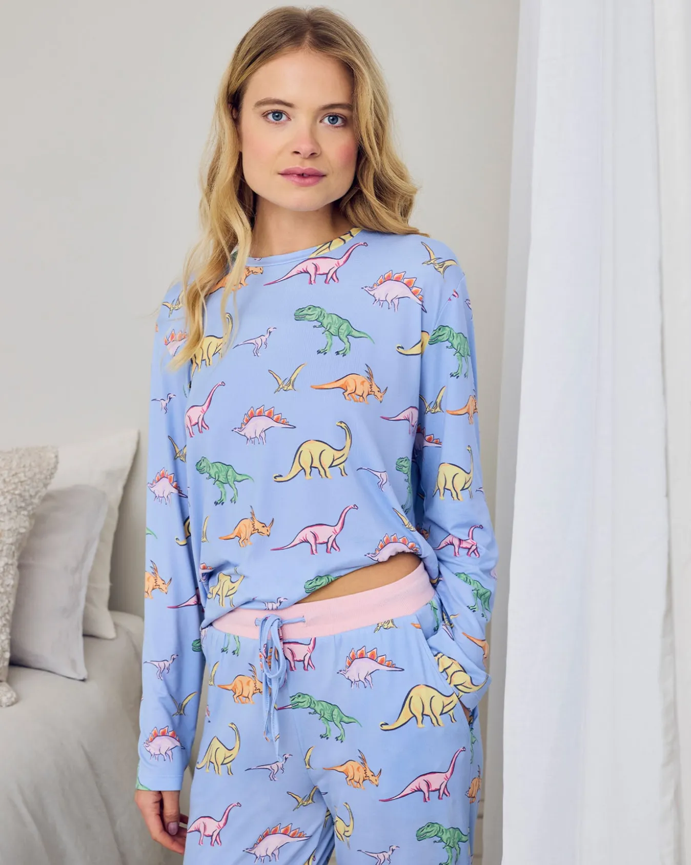 Tall Dinosaur Print Long Pyjama Set - Blue