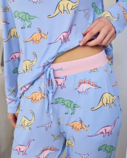Tall Dinosaur Print Long Pyjama Set - Blue