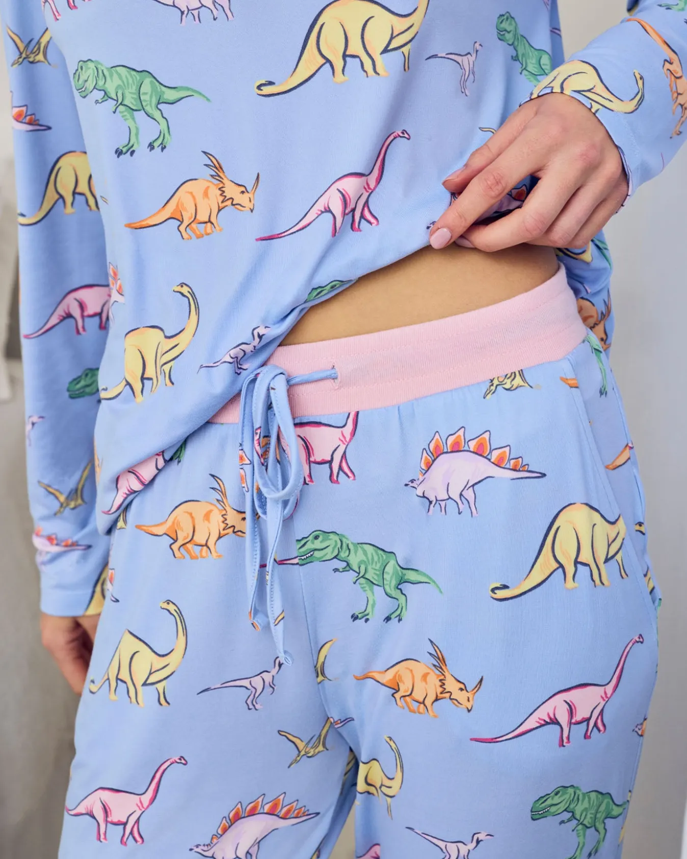 Tall Dinosaur Print Long Pyjama Set - Blue