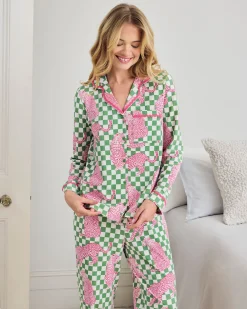 Tall Organic Cotton Checkerboard Leopards Print Long Pyjama Set