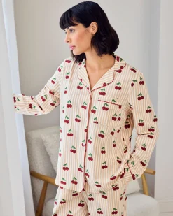 Tall Organic Cotton Cherry Stripe Print Long Pyjama Set