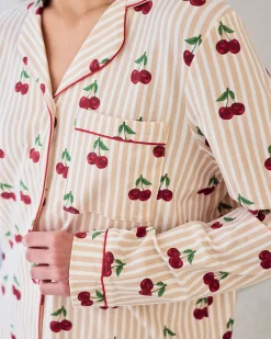 Tall Organic Cotton Cherry Stripe Print Long Pyjama Set