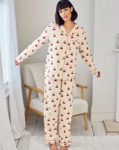 Tall Organic Cotton Cherry Stripe Print Long Pyjama Set