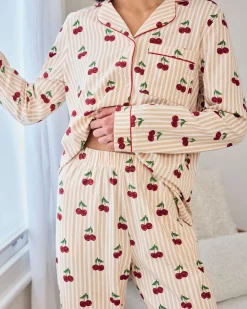 Tall Organic Cotton Cherry Stripe Print Long Pyjama Set