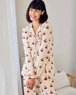 Tall Organic Cotton Cherry Stripe Print Long Pyjama Set
