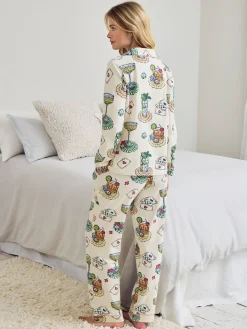 Tall Organic Cotton Cocktails & Cards Print Long Pyjama Set