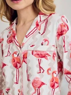 Tall Organic Cotton Flamingo Stripe Print Long Pyjama Set
