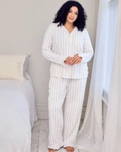 Tall Organic Cotton Lilac Stripe Frill Long Pyjama Set