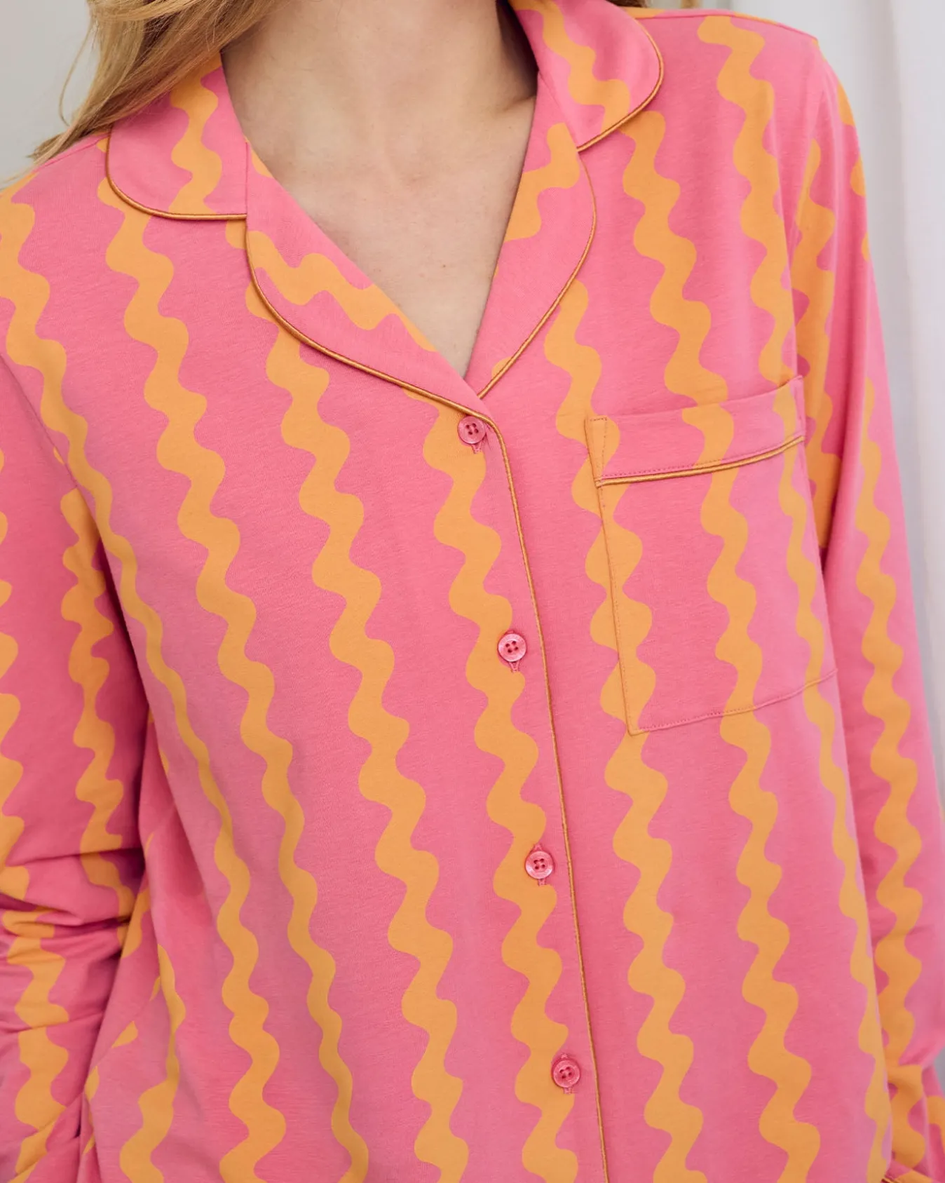 Tall Organic Cotton Sunset Wavy Stripe Long Pyjama Set