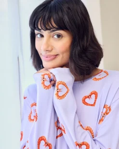 Tall Shrimp Heart Print Long Pyjama Set