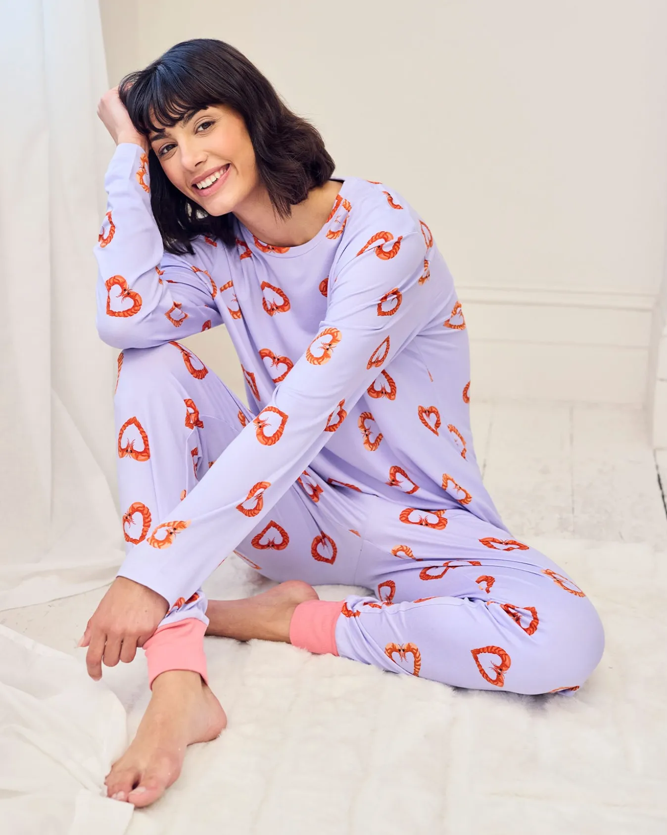 Tall Shrimp Heart Print Long Pyjama Set