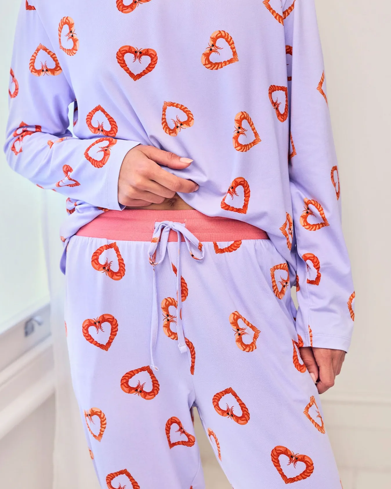 Tall Shrimp Heart Print Long Pyjama Set