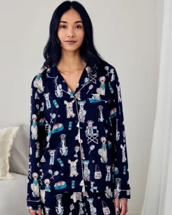 Tall TENCEL™ Modal Tennis Dogs Print Long Pyjama Set - Navy