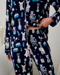 Tall TENCEL™ Modal Tennis Dogs Print Long Pyjama Set - Navy