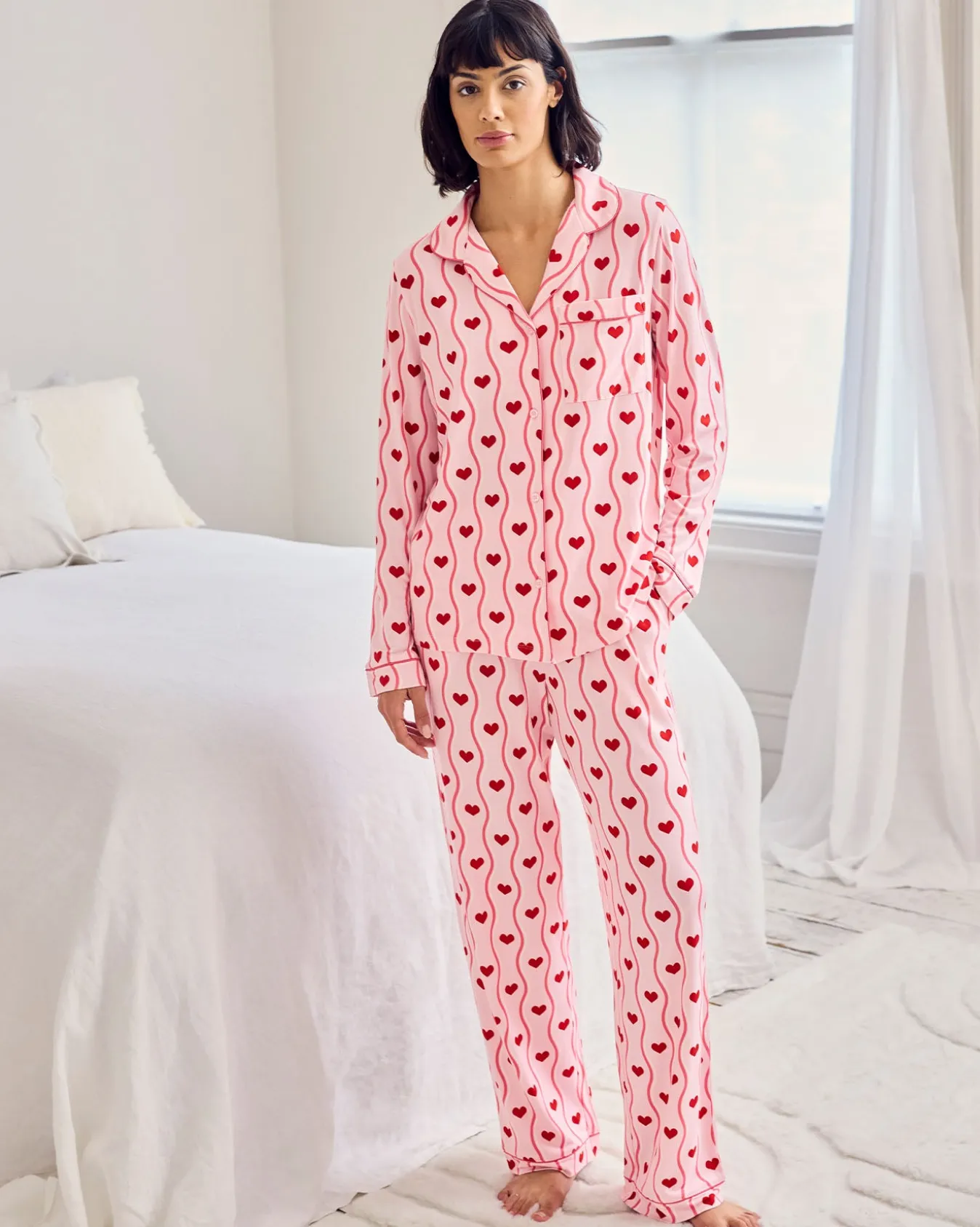 Tall Wavy Stripe Heart Print Long Pyjama Set