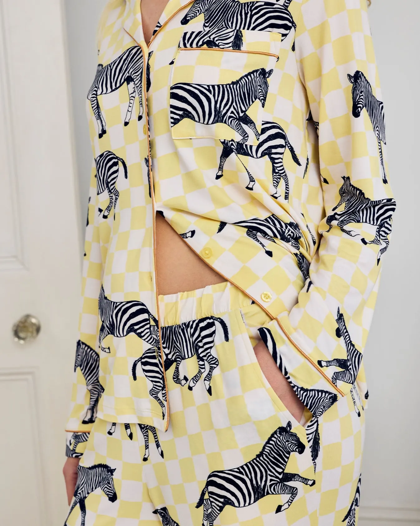Tall Zebra Checkerboard Print Long Pyjama Set