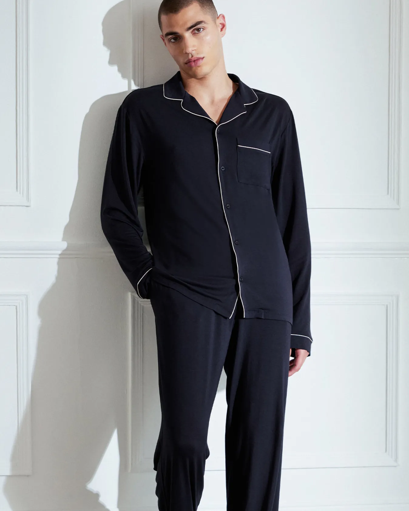 TENCEL™ Modal Button Up Long Pyjama Set - Navy