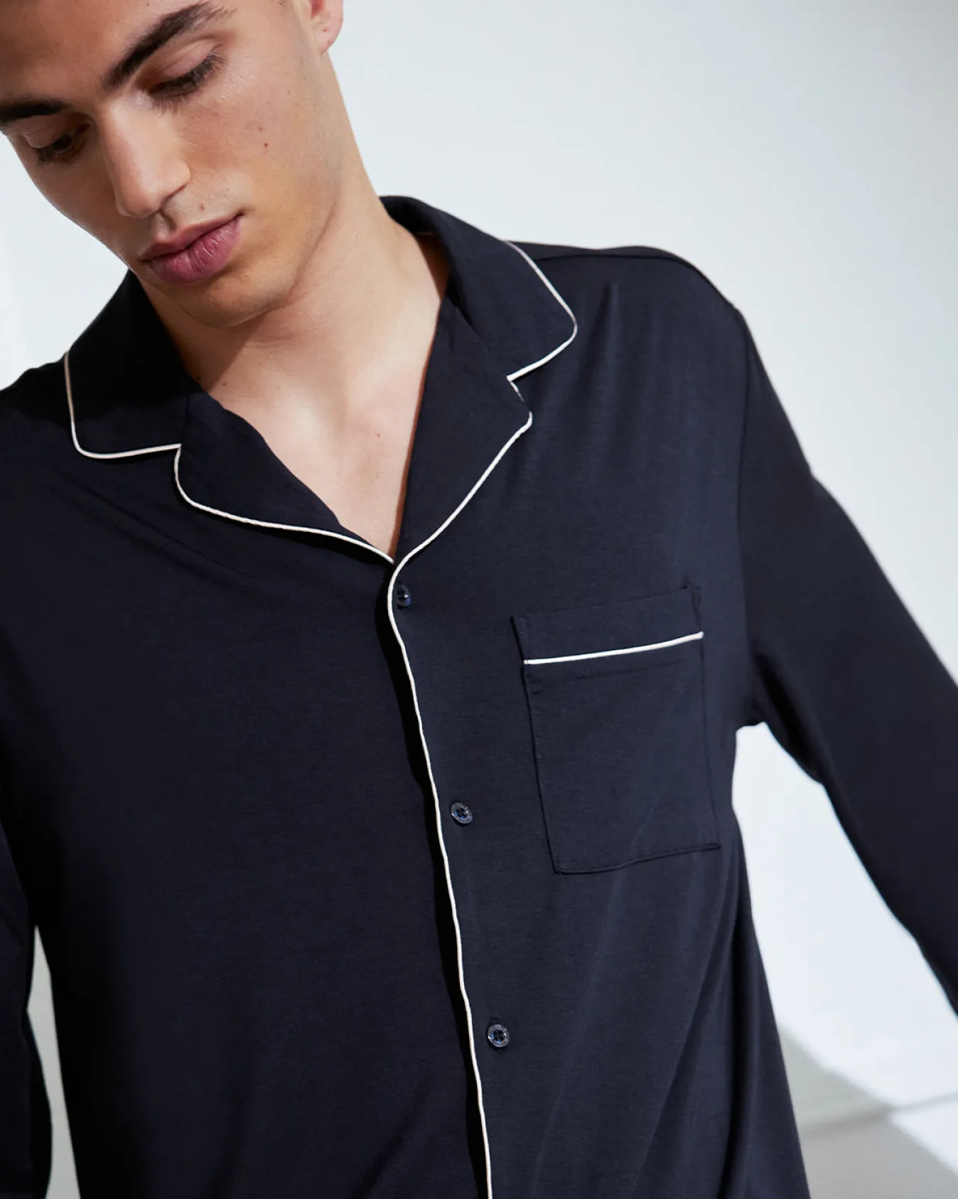 TENCEL™ Modal Button Up Long Pyjama Set - Navy