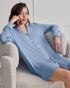 TENCEL™ Modal Button Up Nightshirt - Powder Blue