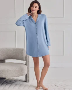 TENCEL™ Modal Button Up Nightshirt - Powder Blue