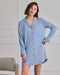 TENCEL™ Modal Button Up Nightshirt - Powder Blue