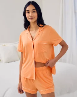TENCEL™ Modal Button Up Short Pyjama Set - Orange