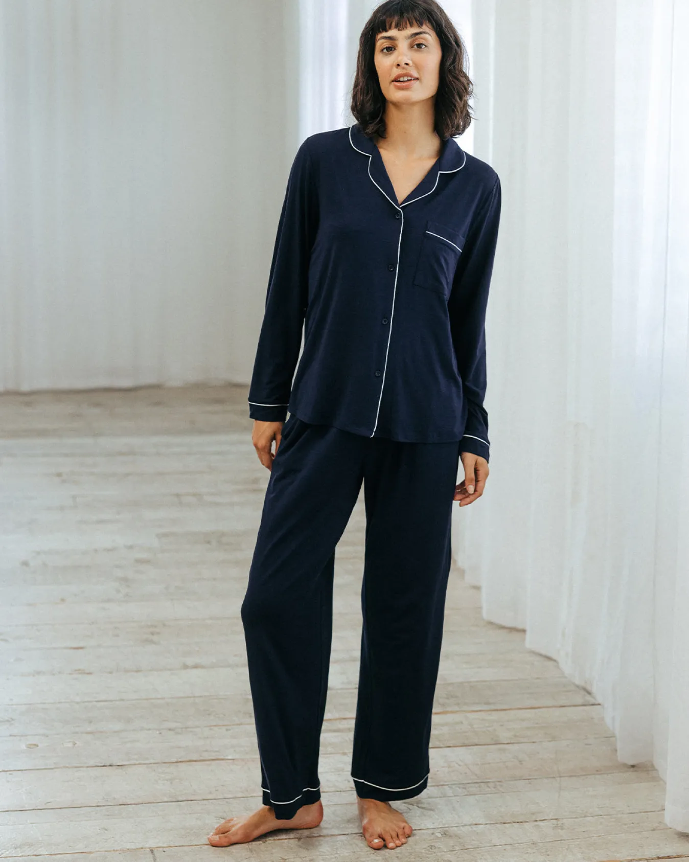TENCEL™ Modal Long Button Up Pyjama Set - Navy