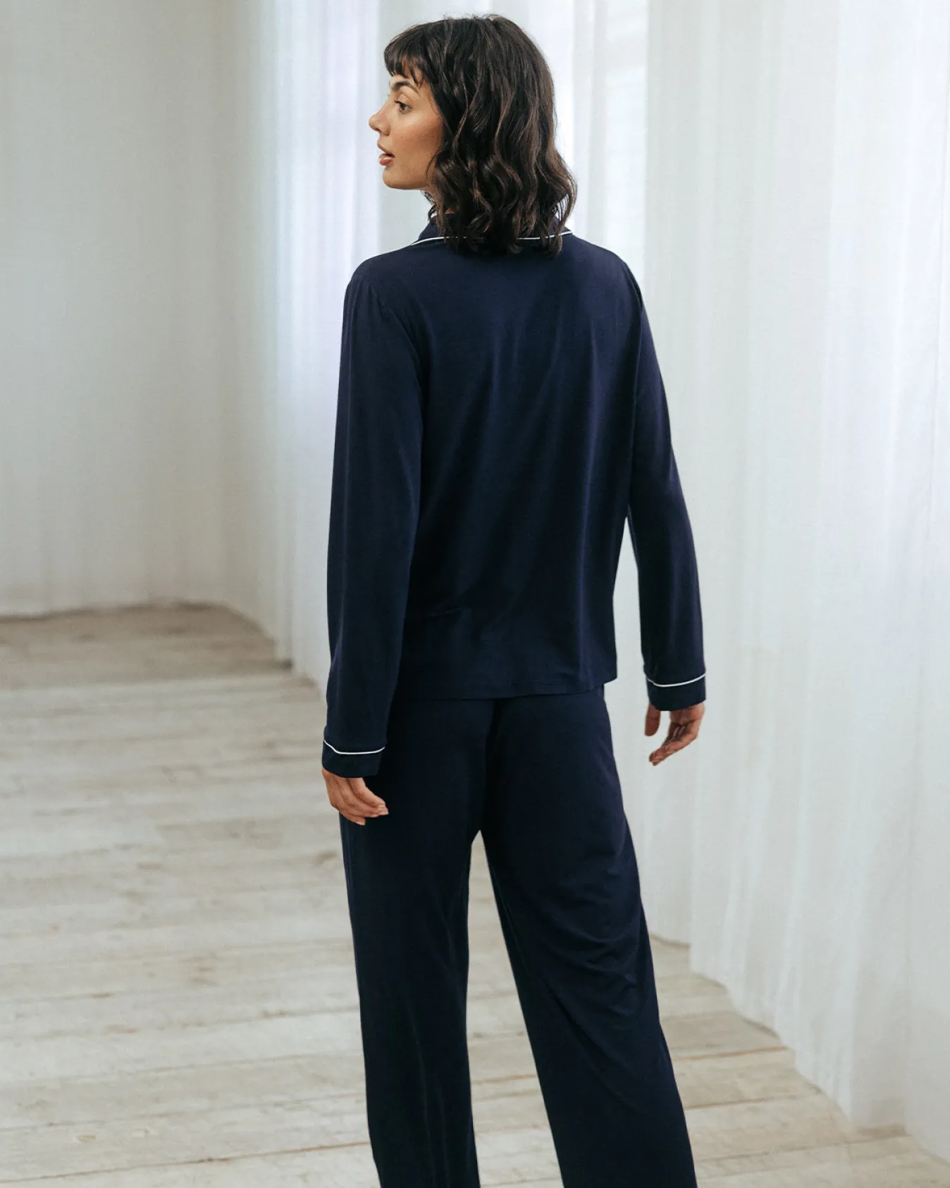 TENCEL™ Modal Long Button Up Pyjama Set - Navy