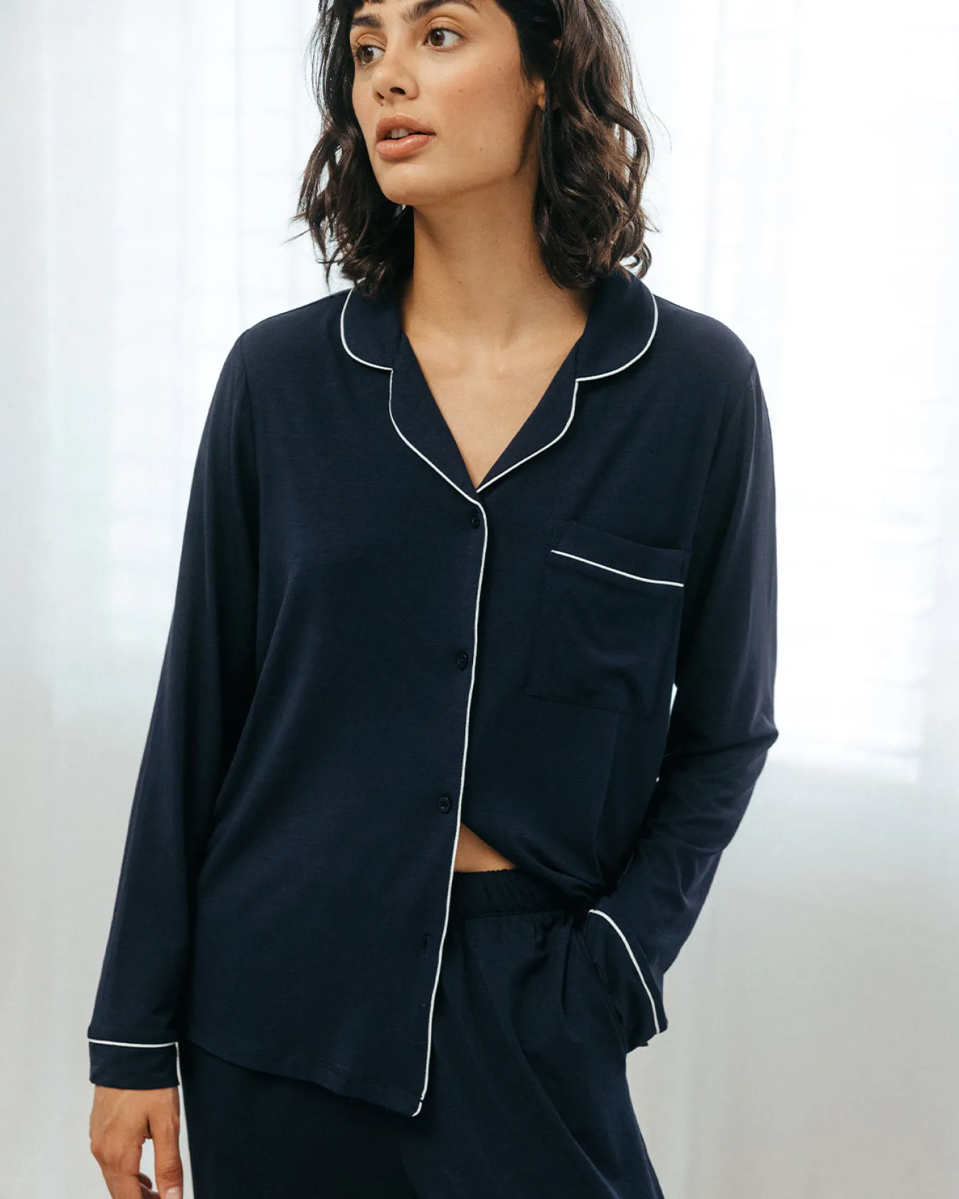 TENCEL™ Modal Long Button Up Pyjama Set - Navy