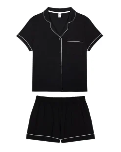 TENCEL™ Modal Short Button Up Pyjama Set - Black