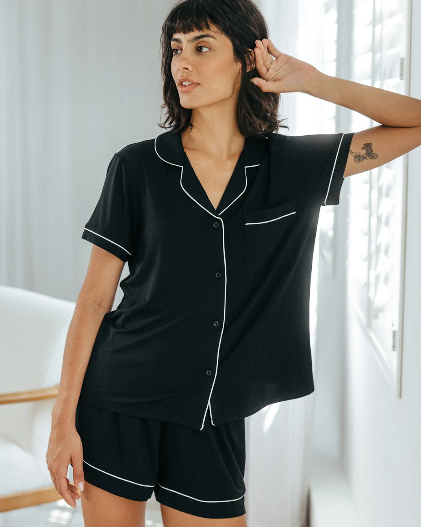 TENCEL™ Modal Short Button Up Pyjama Set - Black