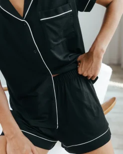 TENCEL™ Modal Short Button Up Pyjama Set - Black