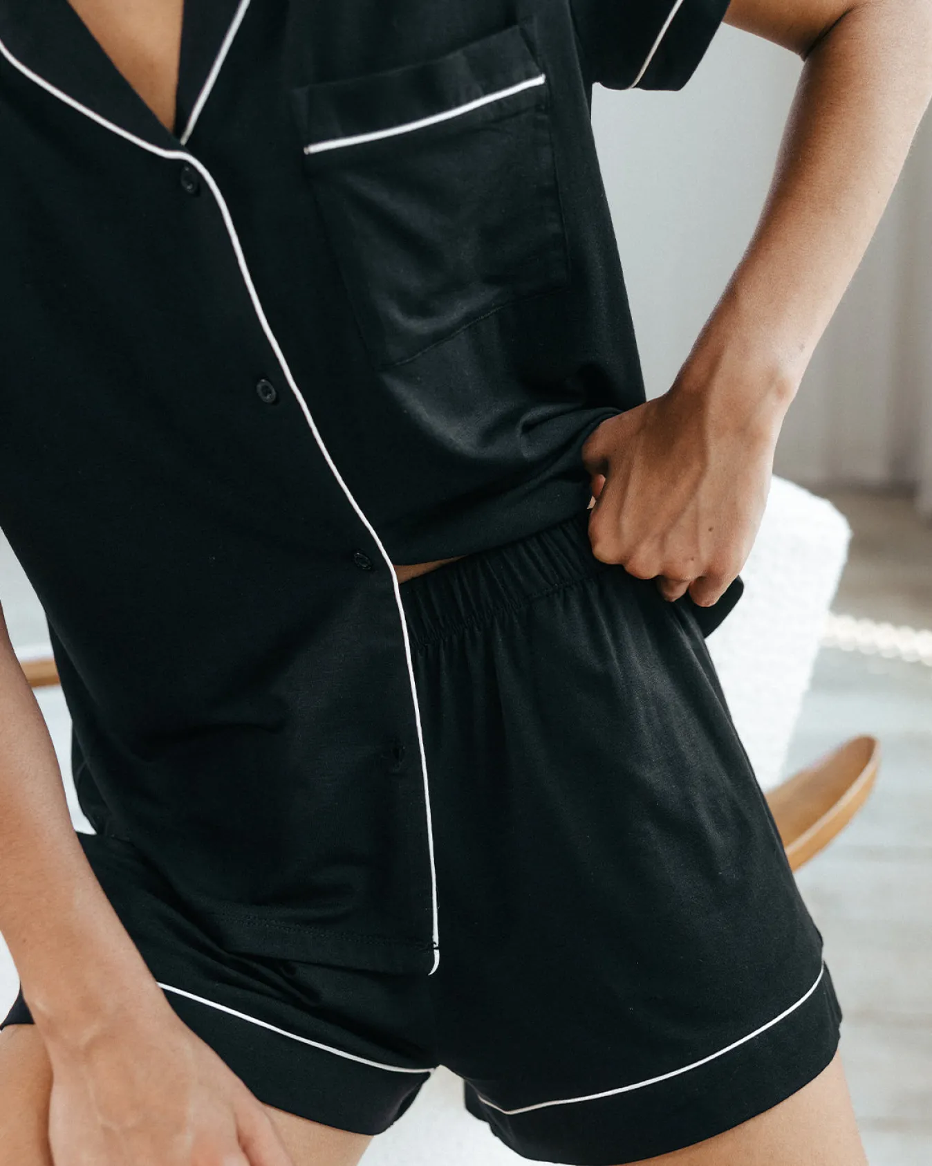TENCEL™ Modal Short Button Up Pyjama Set - Black