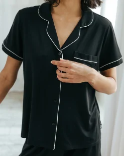 TENCEL™ Modal Short Button Up Pyjama Set - Black