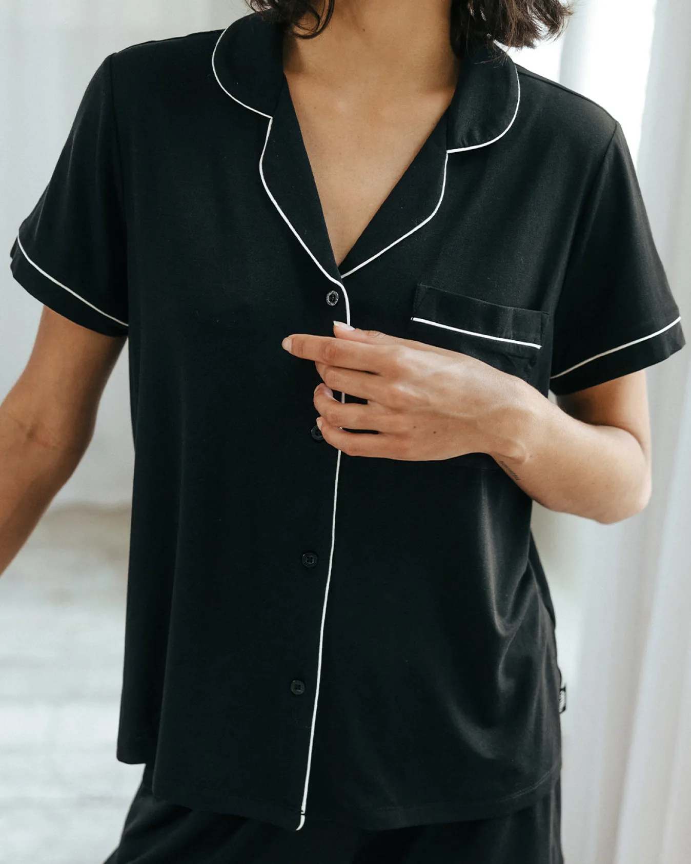 TENCEL™ Modal Short Button Up Pyjama Set - Black