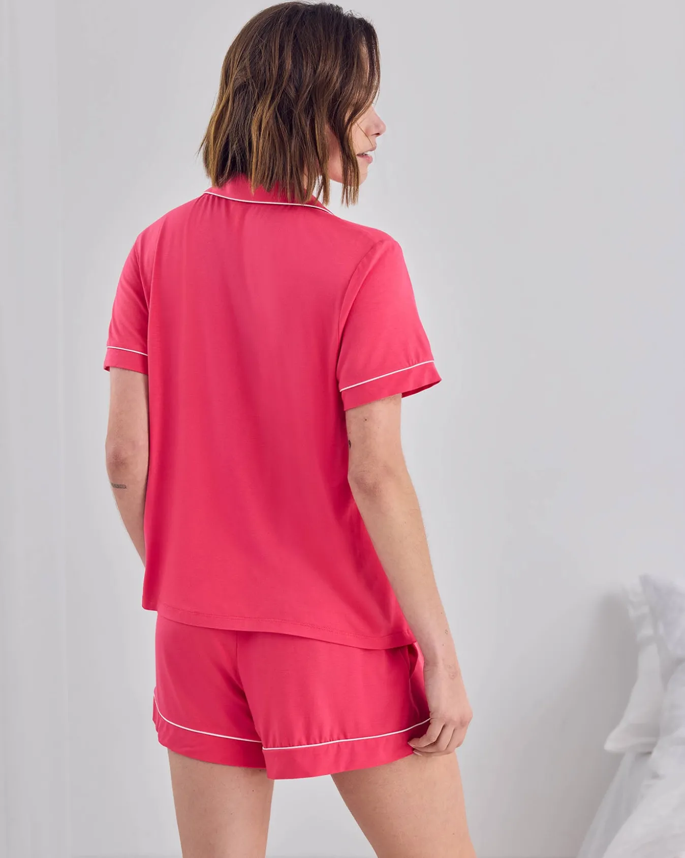 TENCEL™ Modal Short Button Up Pyjama Set - Hot Pink