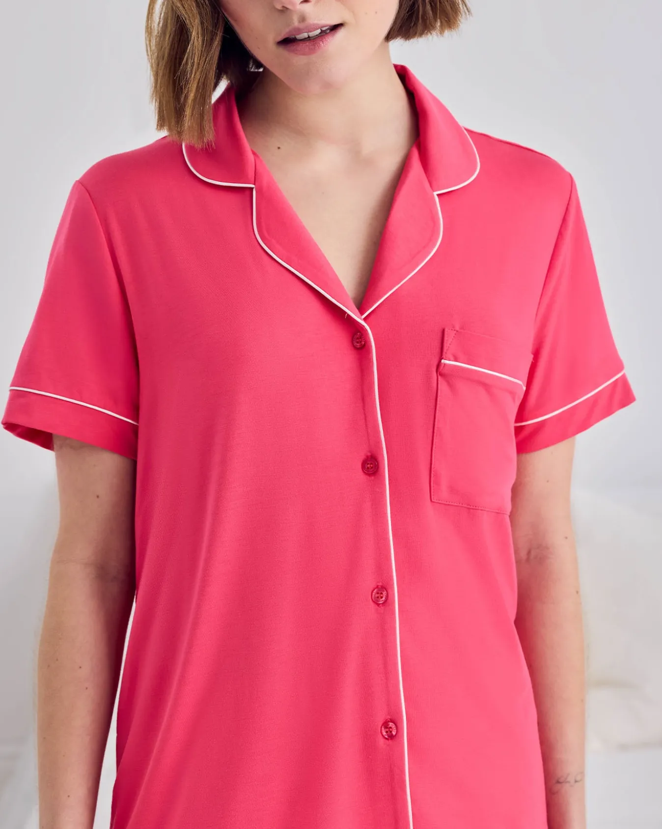 TENCEL™ Modal Short Button Up Pyjama Set - Hot Pink