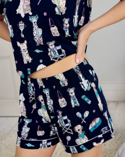 TENCEL™ Modal Tennis Dogs Print Short Pyjama Set - Navy